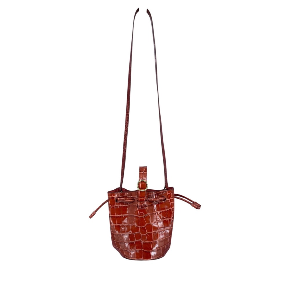 Cuyana Mini Bucket Bag Red Croc Embossed Leather Gold Hardware SAMPLE